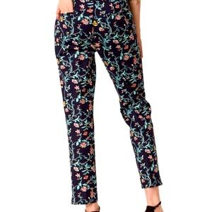 Loft Navy Vine Print Rivera Fit Julie Crop Pants